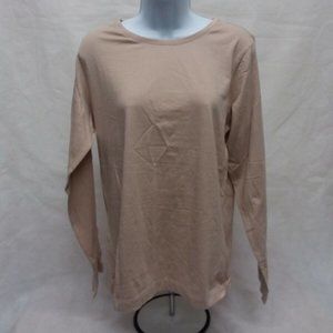 Women's Large Dressbarn Long Sleeve Solid Tan Round Neck T-Shirt